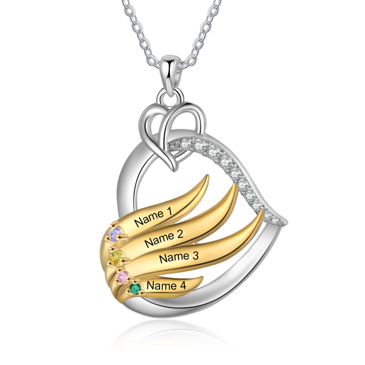 Personalised Golden Intertwined Heart Pendant Necklace Custom 4 Birthstones & 4 Names Necklace Gifts for Her-Jessemade AU