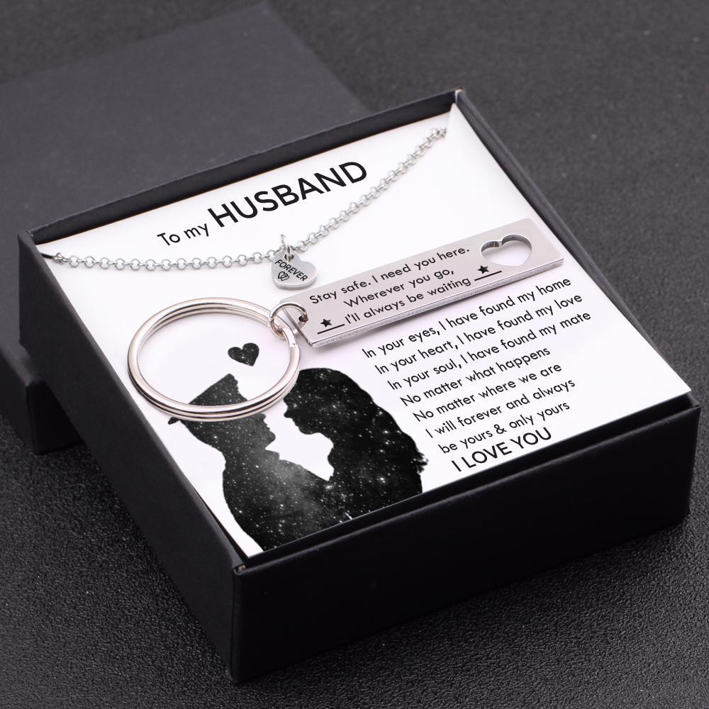 Wherever You Go, I'll Always Be Waiting, Heart Necklace & Keychain Gift Set Gifts For Husband-Jessemade AU