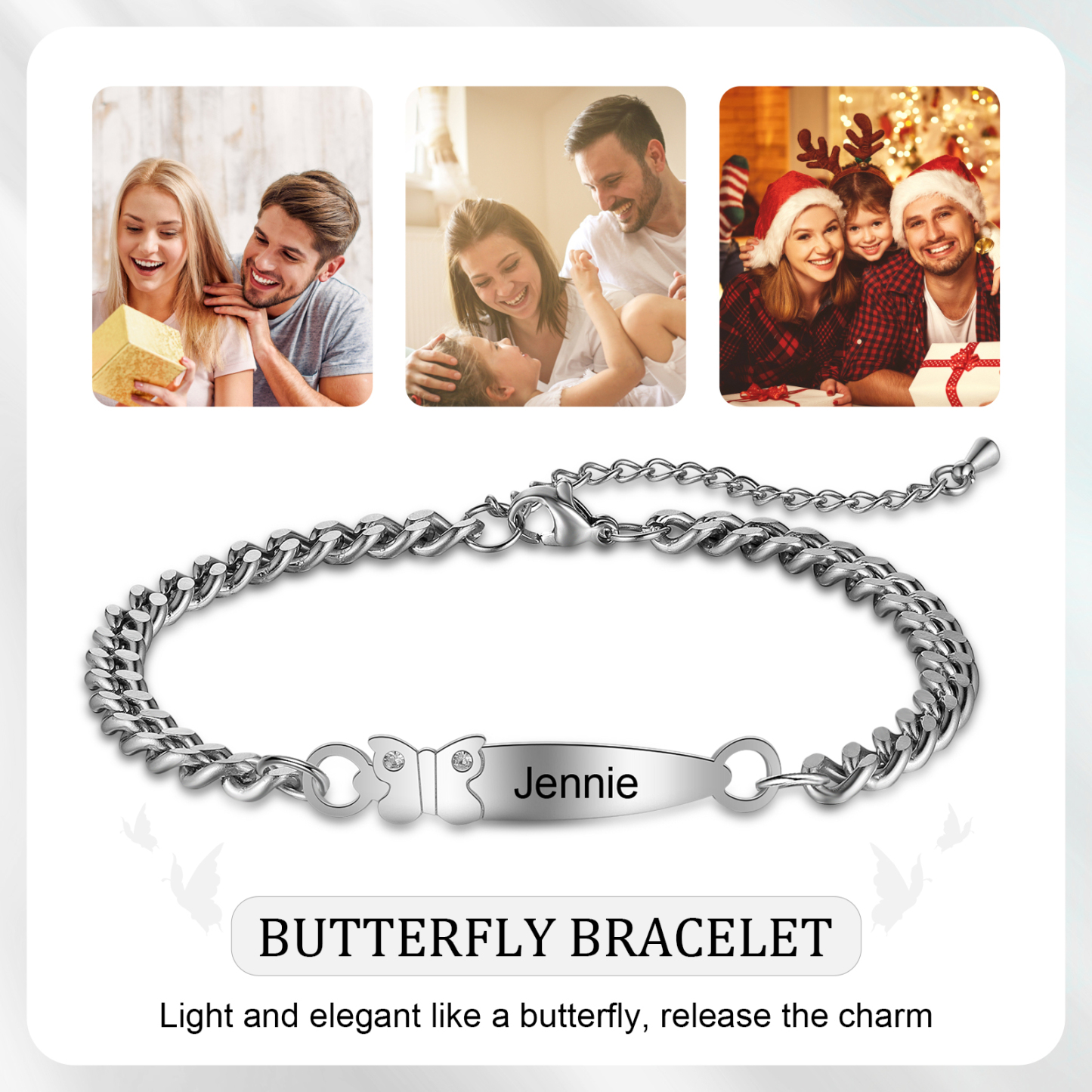 Personalised ID Bar Cuban Chain Bracelets Custom Names Couple Bracelets-Jessemade AU