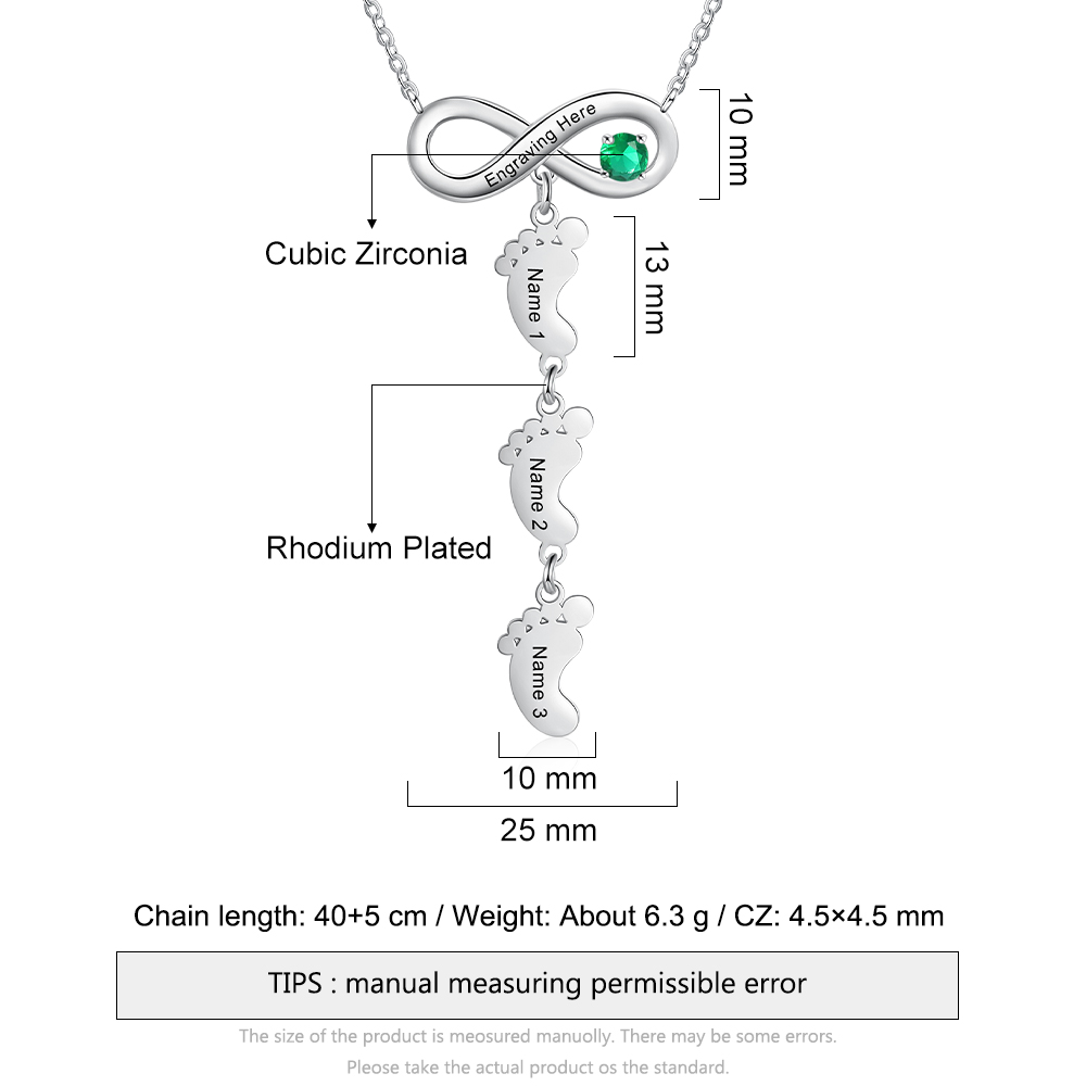 Mother's Day Gifts Personalised Infinity Baby Feet Mother Necklace Engraved 3 Names Necklace Gifts For Mom-Jessemade AU