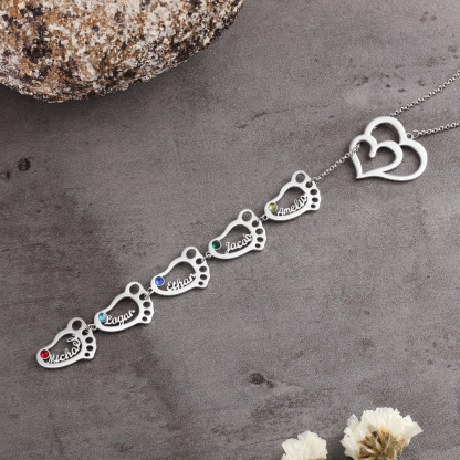 Personalised Baby Foot Necklace With Birthstones Custom 5 Names Necklace Gift For Mother-Jessemade AU