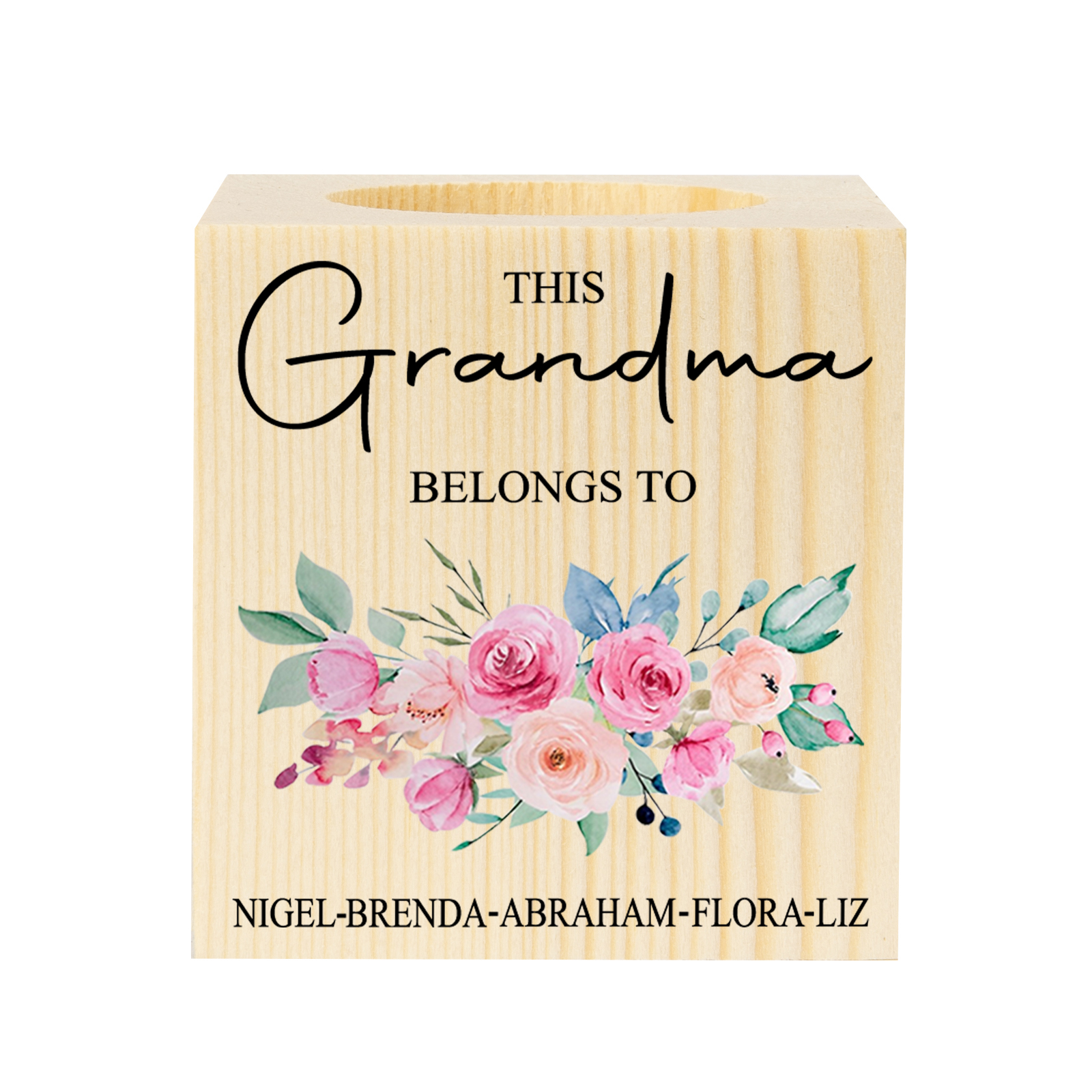 5 Names - Personalised Wooden Candle Holder Engraved Name Candlestick Grandparents Day Gift for Grandma-Jessemade AU