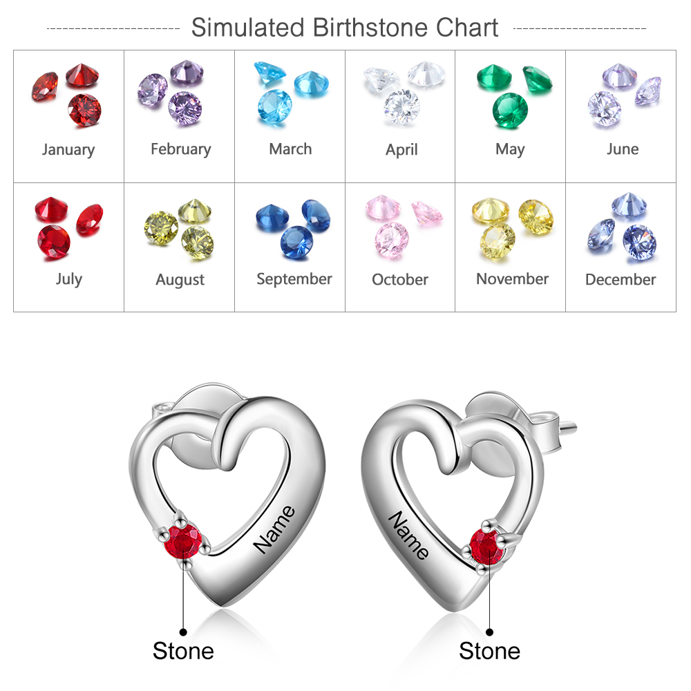 Heart Birthstone Earrings Personalised 1 Name 1 Stone Gifts for Her-Jessemade AU