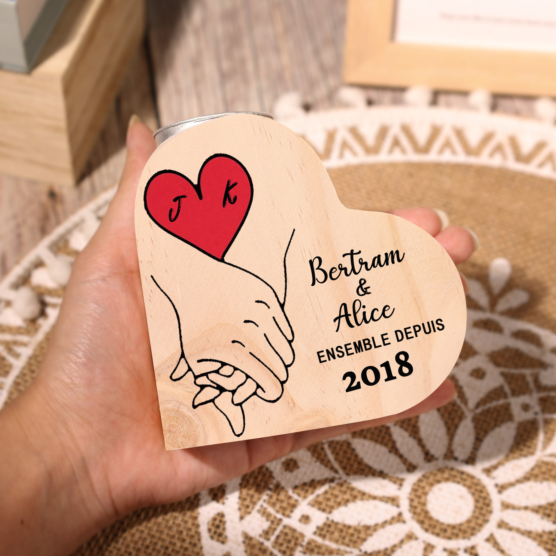 Couple Wooden Heart Candle Holder Hand Gesture Heart Promise Candlesticks-Jessemade AU