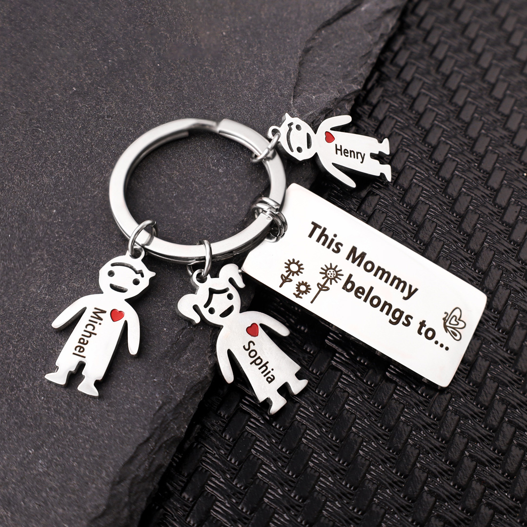 Personalised Family Keychain with 3 Kid Charms Engrave Names-Jessemade AU