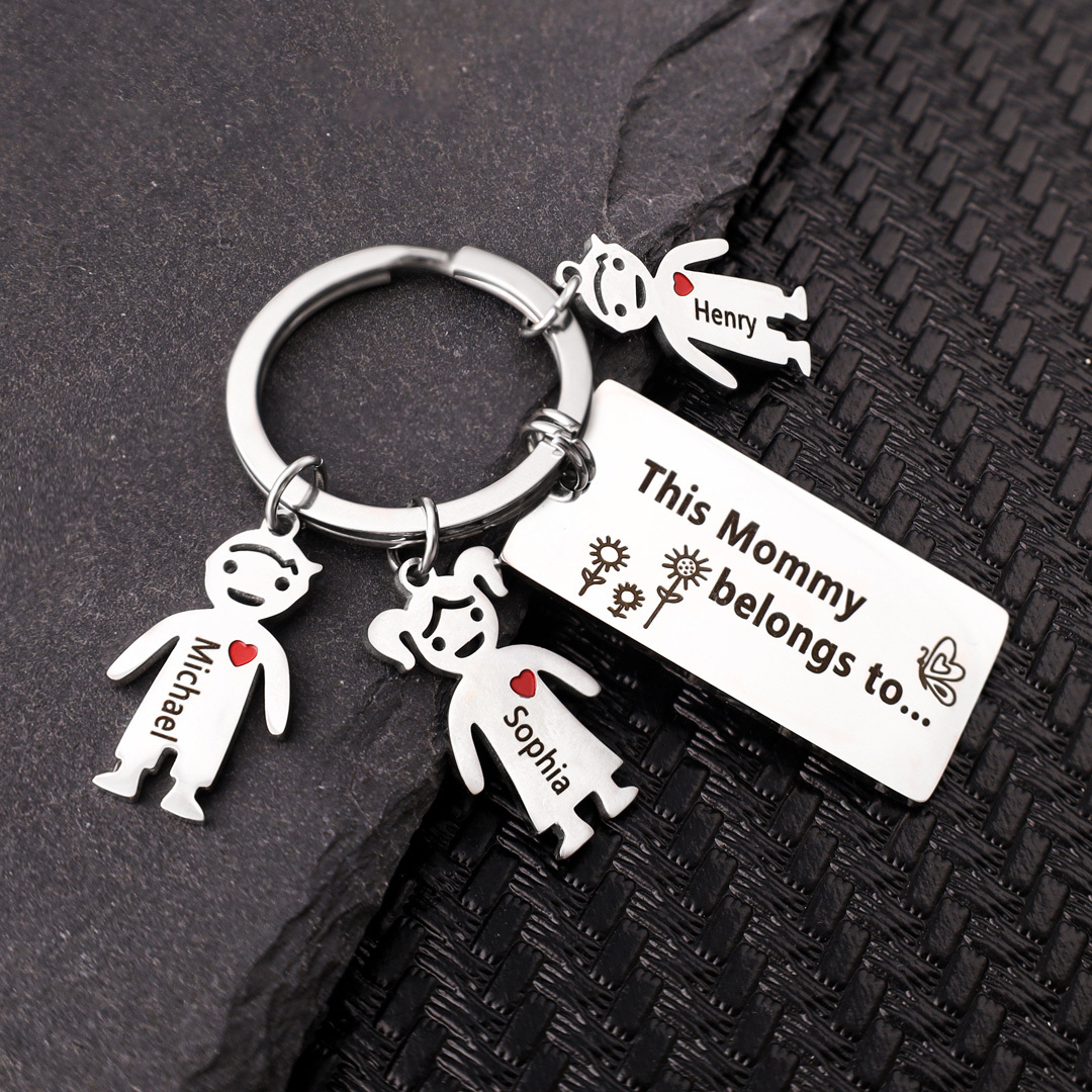 Personalised Family Keychain with 3 Kid Charms Engrave Names-Jessemade AU