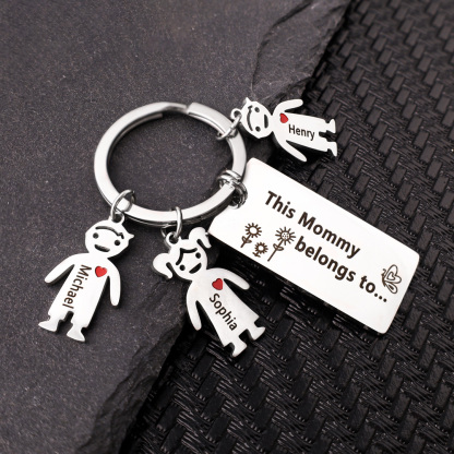 Personalised Family Keychain with 3 Kid Charms Engrave Names-Jessemade AU