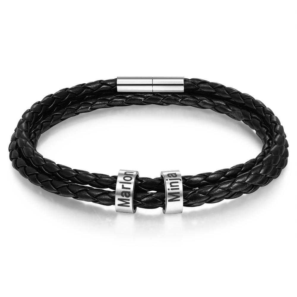 Braided Leather 2 Beads Men's Bracelets Gifts For Him Best Gift For Dad-Jessemade AU