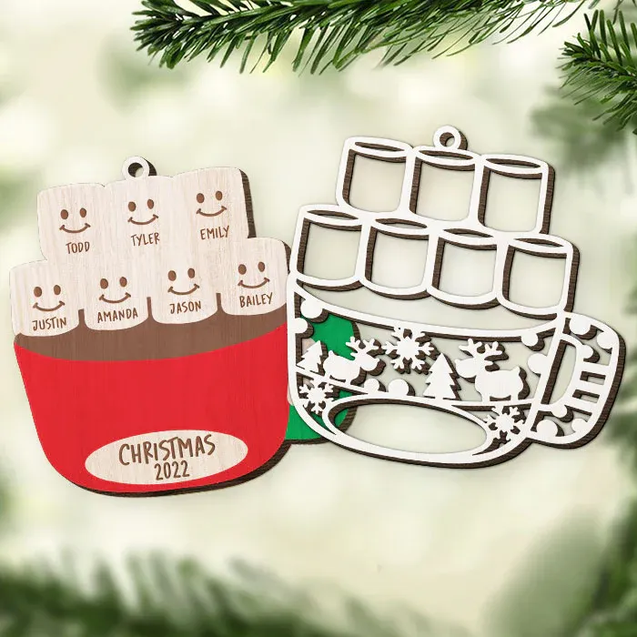 Christmas Family Ornament Custom 1 Name Coffee Cup Layered Wood Christmas Ornament-Jessemade AU
