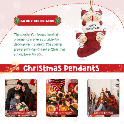 4 Names - Personalised Christmas Stocking Ornament Customised Name & Text & Year Wooden Hanging Ornaments Christmas Gift for Family-Jessemade AU