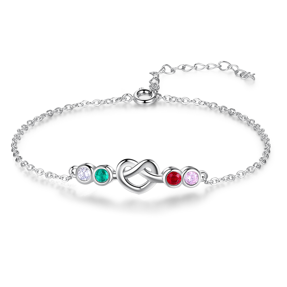 Personalised Heart Bracelet With 4 Birthstones Bracelet Gift For Women-Jessemade AU