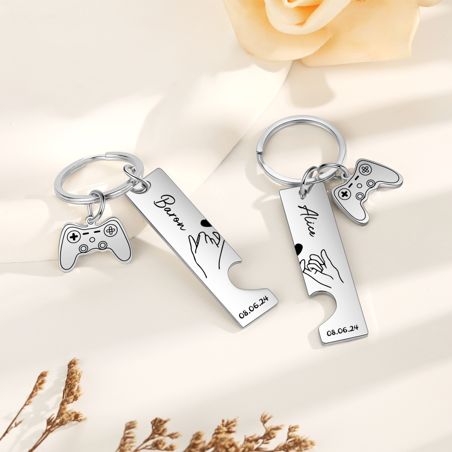 Personalised Couple Keychain Custom 2 Names & Date Keyring Game Console Valentine's Day Gift for Him/Her-Jessemade AU