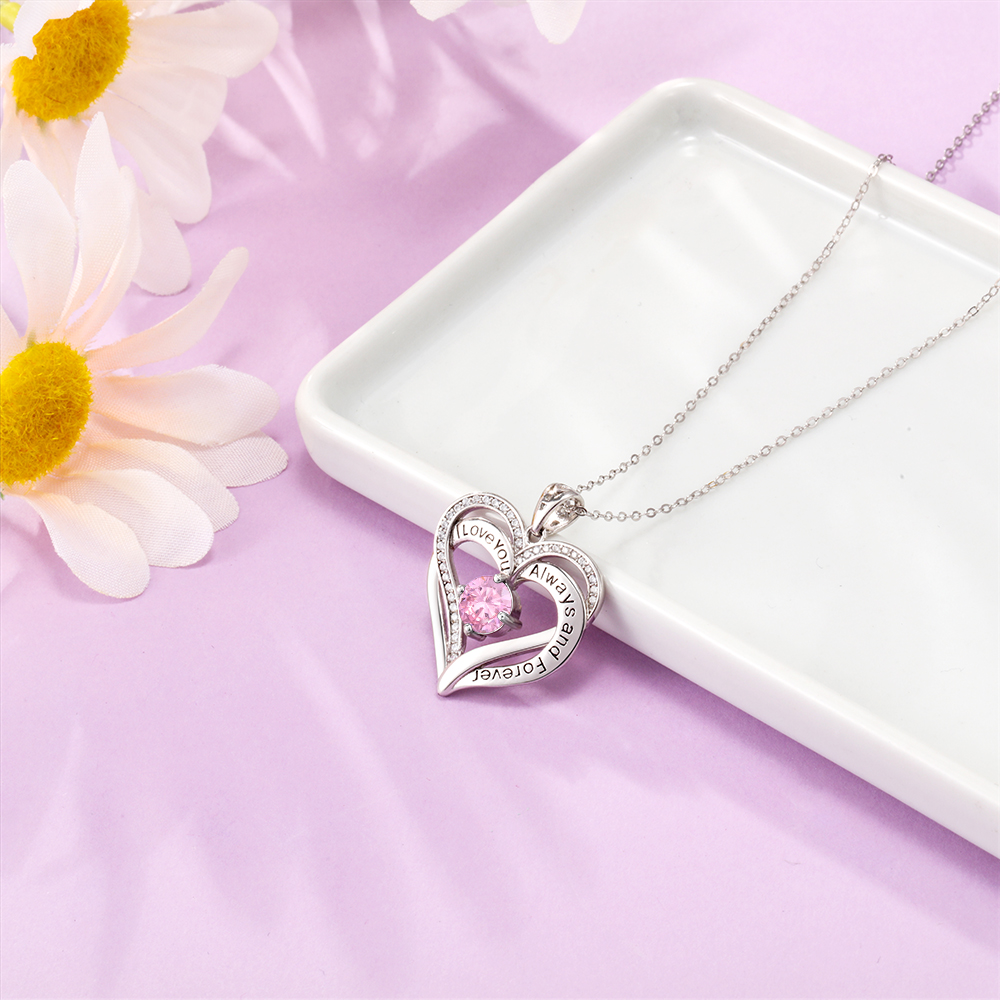 Personalised Heart Necklace with 1 Birthstone Engraved Names Gift For Women-Jessemade AU