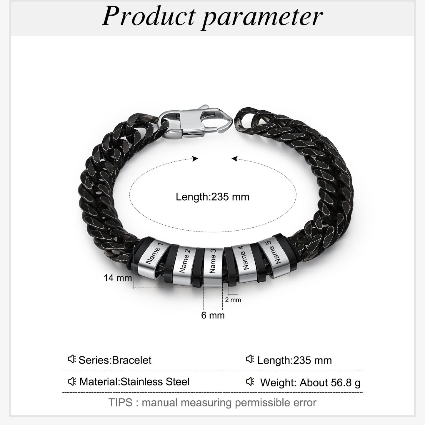 Personalised Black Stainless Steel Bracelet Custom 5 Names Men's Women's Bracelets For Couple-Jessemade AU