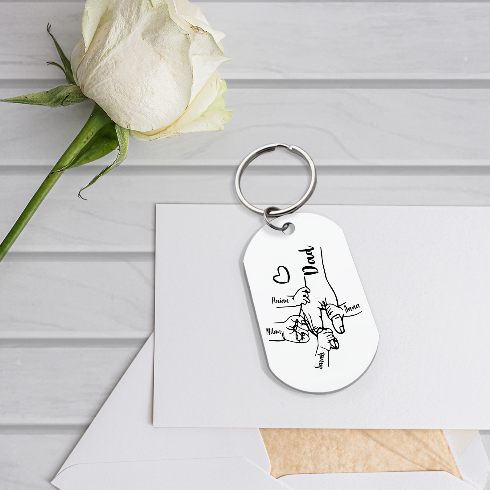 4 Names - Personalised Name Keychain Holding Hands Keychain Father's Day Gifts For Dad-Jessemade AU