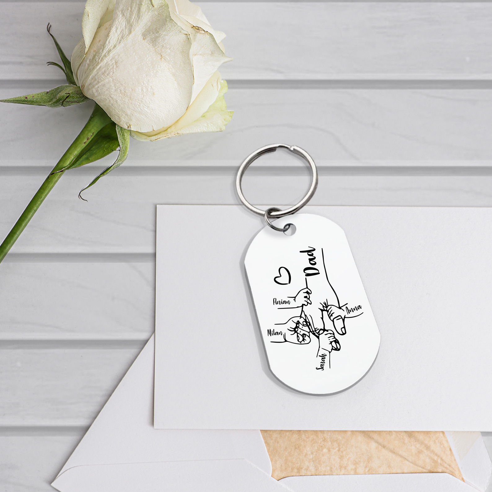 4 Names - Personalised Name Keychain Holding Hands Keychain Father's Day Gifts For Dad-Jessemade AU