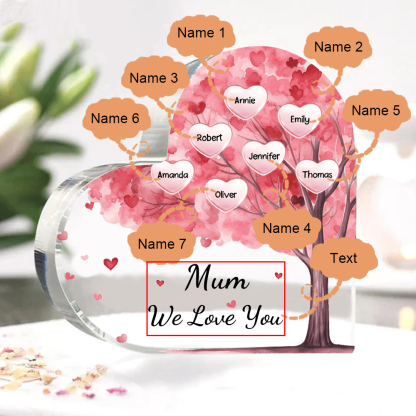 7 Names - Personalised Acrylic Heart Keepsake Custom Text Pink Tree Ornaments Gifts for Grandma/Mother-Jessemade AU
