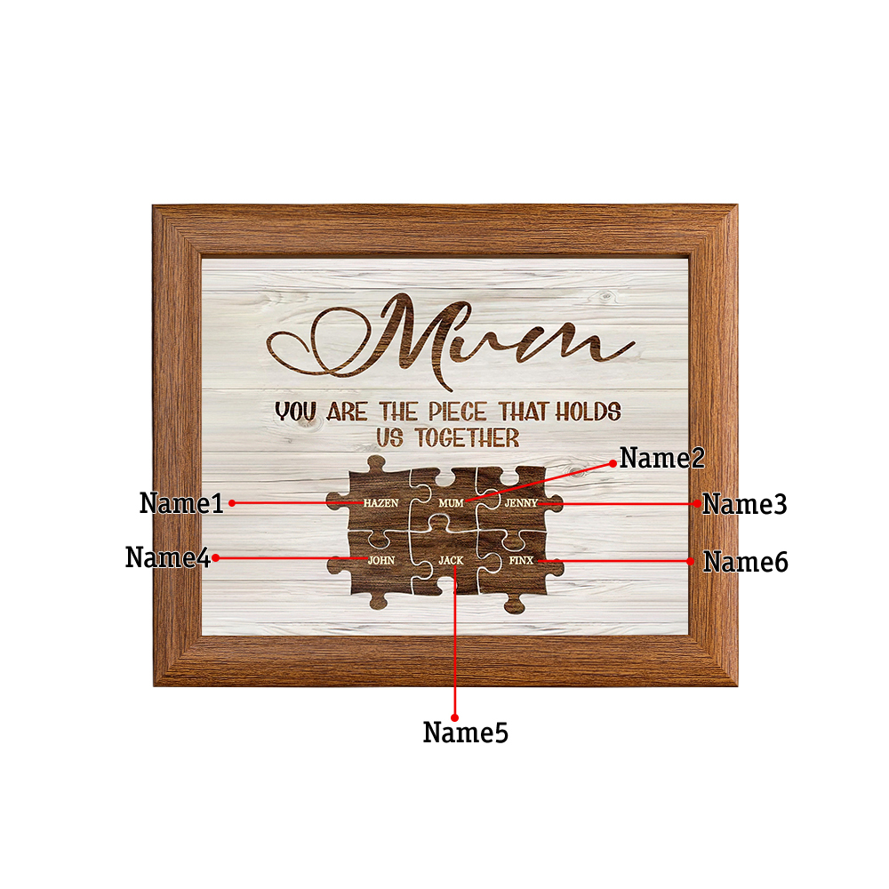 Personalised Mum Puzzle Picture Frame With Light Custom 6 Names Decor Gifts For Mother - You are the piece that holds us together-Jessemade AU