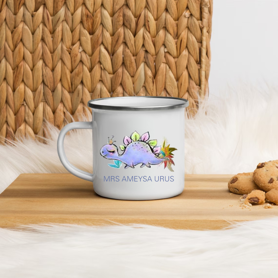 Personalised Enamel Mug Customised Name Dinosaur Cup Camping Mug Birthday Gift for Kids - Stegosaurus-Jessemade AU
