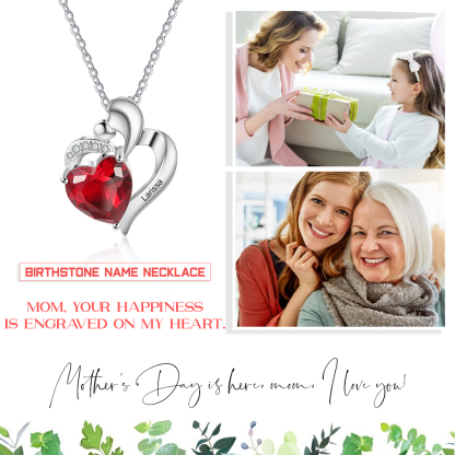 Personalised Mother Child Necklace with Birthstone Heart Necklace for Mom-Jessemade AU