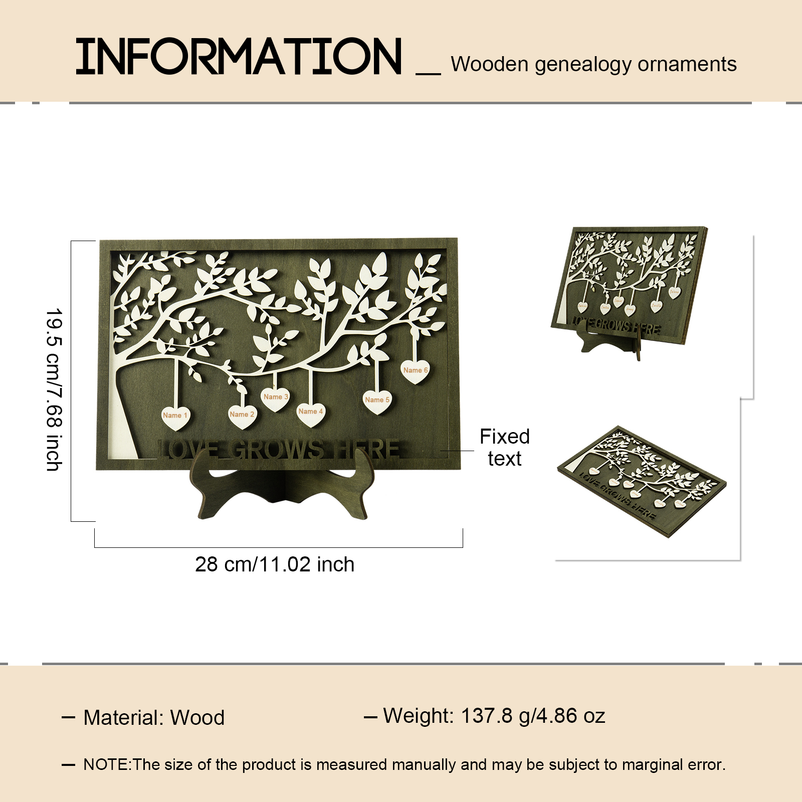 Family Tree Wood Frame Personalised Family Tree Sign Engrave 6 Names Keepsake Gifts-Jessemade AU