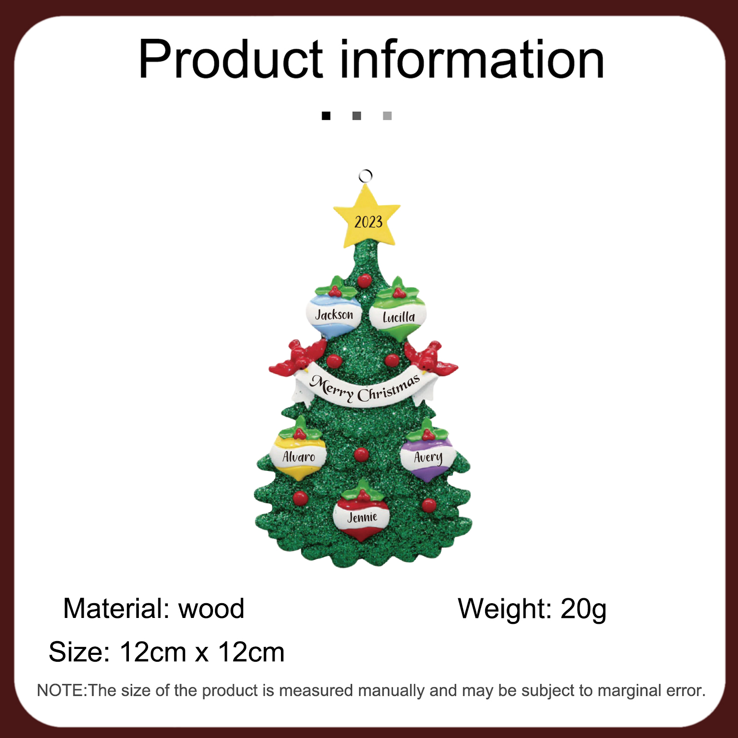 5 Names - Personalised Christmas Tree Ornaments Custom Text & Year Wooden Christmas Pendant Gifts for Family Friends-Jessemade AU