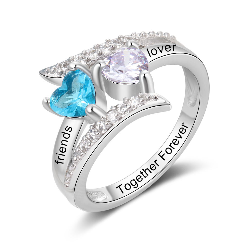 Family Ring Promise Ring Personalised 2 Birthstones Ring With Names Gifts for Her-Jessemade AU