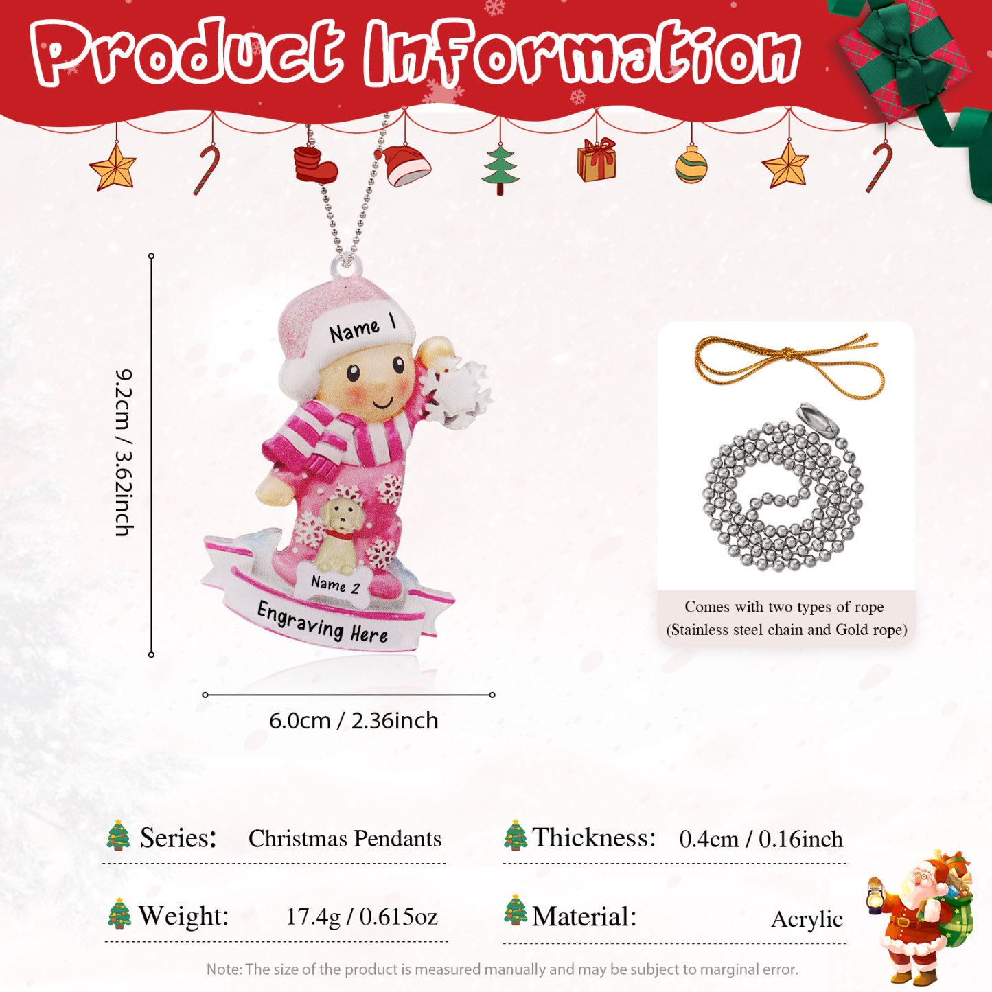 My First Christmas Personalised Acrylic Christmas Ornament Customised Name & Text Hanging Ornaments Pets Christmas Gift for Boys Girls Babies-Jessemade AU