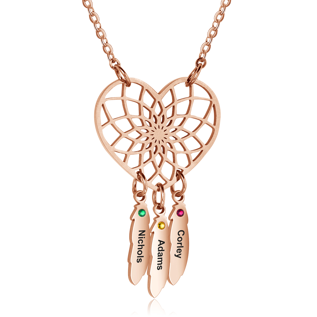 Personalised Dream Catcher Necklace With Birthstones Custom 3 Names Necklace Gifts For Her-Jessemade AU