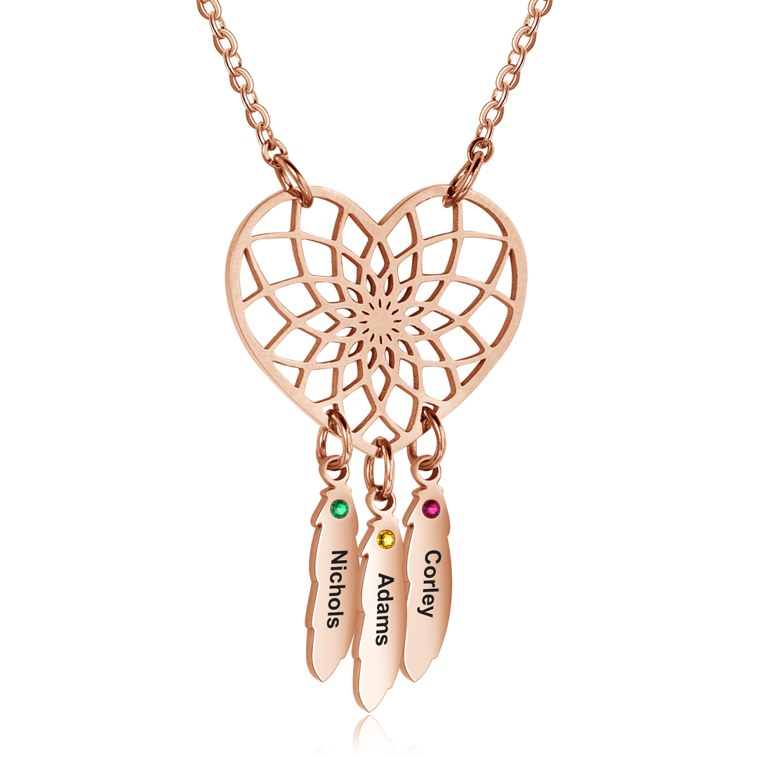 Personalised Dream Catcher Necklace With Birthstones Custom 3 Names Necklace Gifts For Her-Jessemade AU