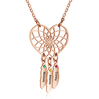 Personalised Dream Catcher Necklace With Birthstones Custom 3 Names Necklace Gifts For Her-Jessemade AU