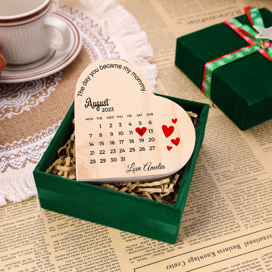 The Day You Became My Mommy Personalised Calendar Heart Candle Holder Wooden Candlestick-Jessemade AU