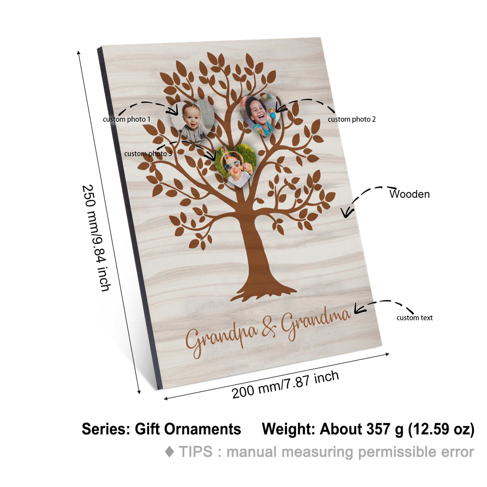 Personalised Photo Family Tree Wood Signs Engrave 3 Photos Frame-Jessemade AU