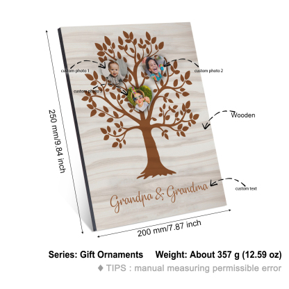 Personalised Photo Family Tree Wood Signs Engrave 3 Photos Frame-Jessemade AU