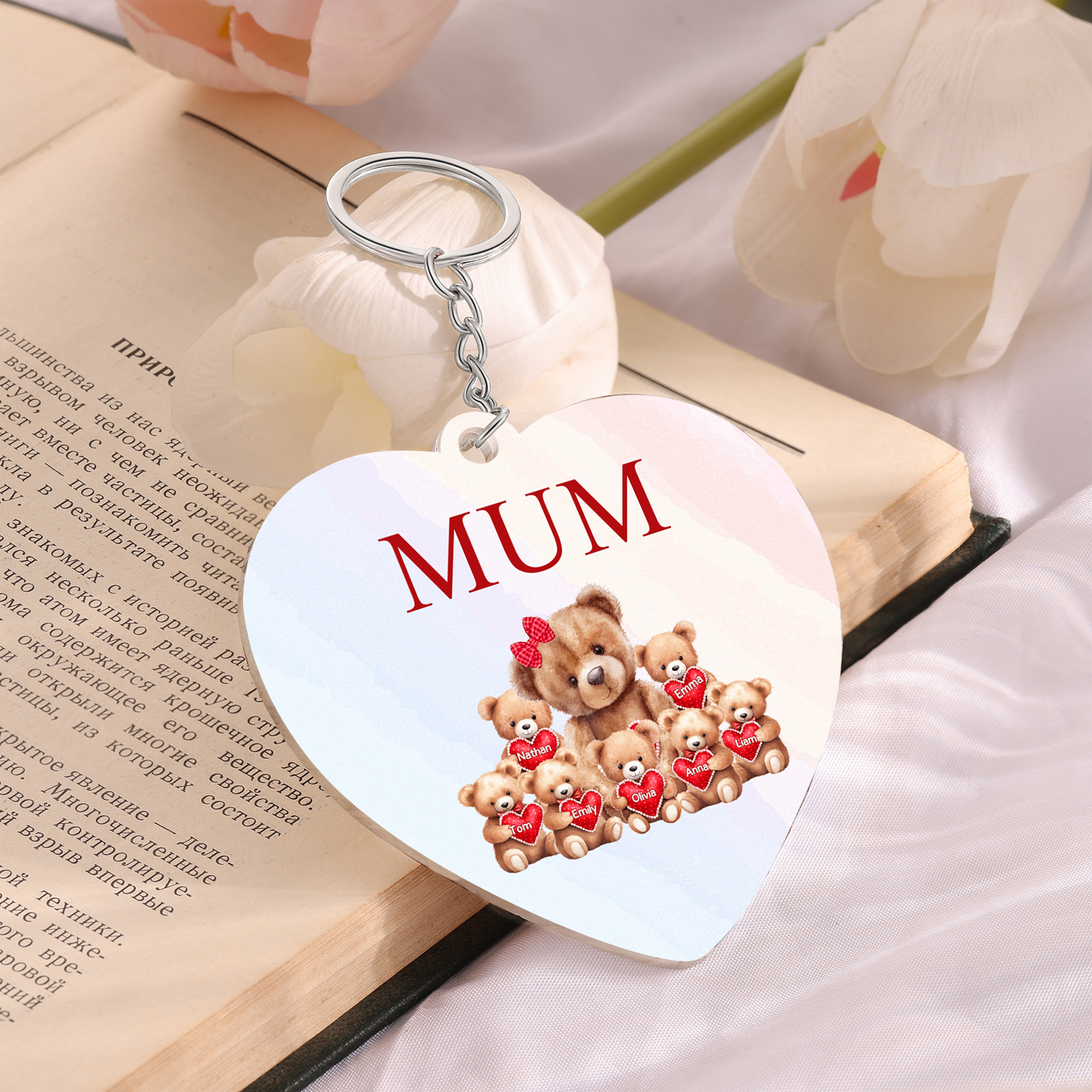 7 Names - Personalised Acrylic Keychain Custom 1 Text Teddy Bears Family Hanging Ornaments Gift for Mum/Grandma-Jessemade AU