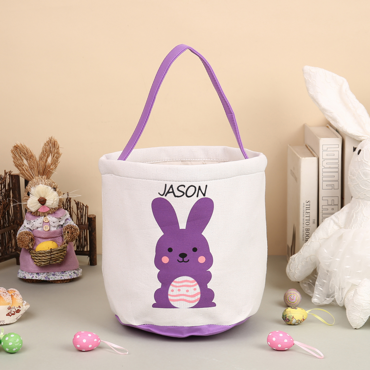 Personalised Bunny Tote Bag Custom Name Bunny Bucket Bag Easter Gifts-Jessemade AU