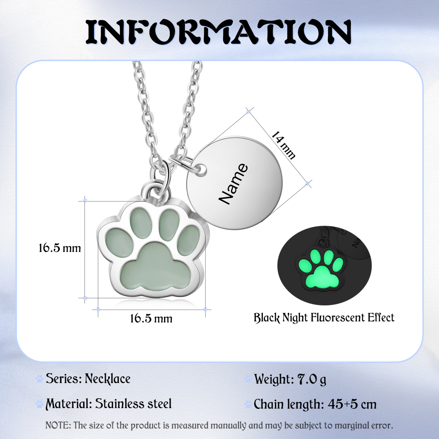 Personalised Dog Paw Pendant Necklace Customised Name Fluorescent Necklace Creative Gift for Her/Him-Jessemade AU