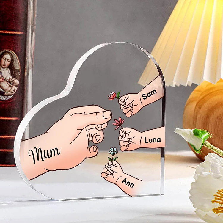 4 Names - Personalised Acrylic Heart Keepsake Handing Flowers to Mother Ornaments Gifts for Grandma/Mother-Jessemade AU