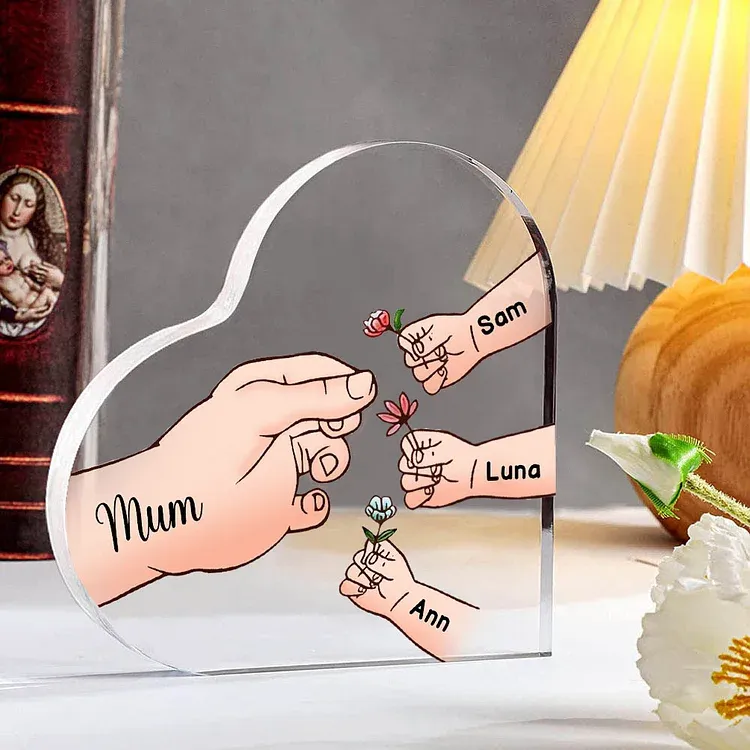 4 Names - Personalised Acrylic Heart Keepsake Handing Flowers to Mother Ornaments Gifts for Grandma/Mother-Jessemade AU
