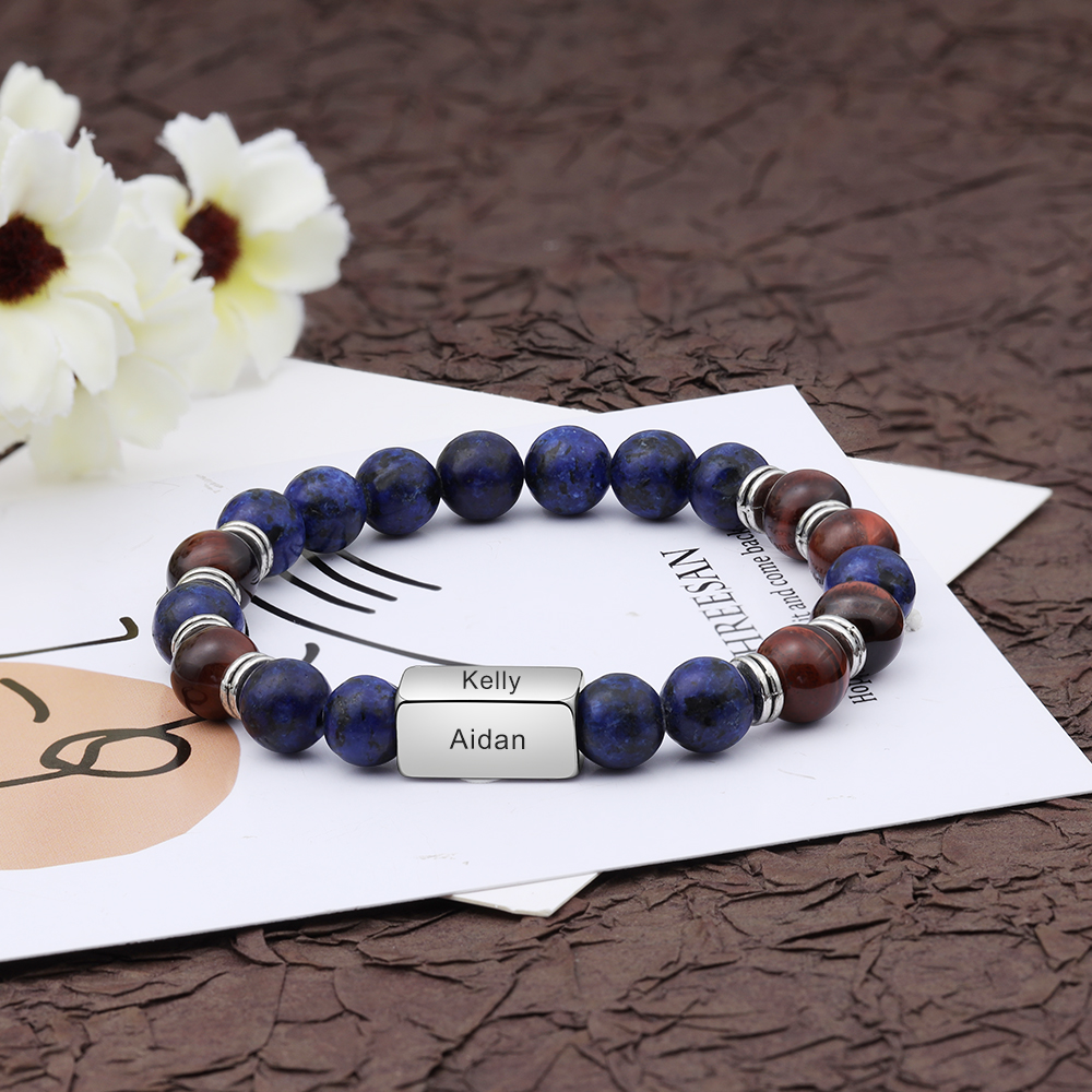 Personalised Round Beads Bracelet Custom Names Men's Bracelet Gifts For Him-Jessemade AU