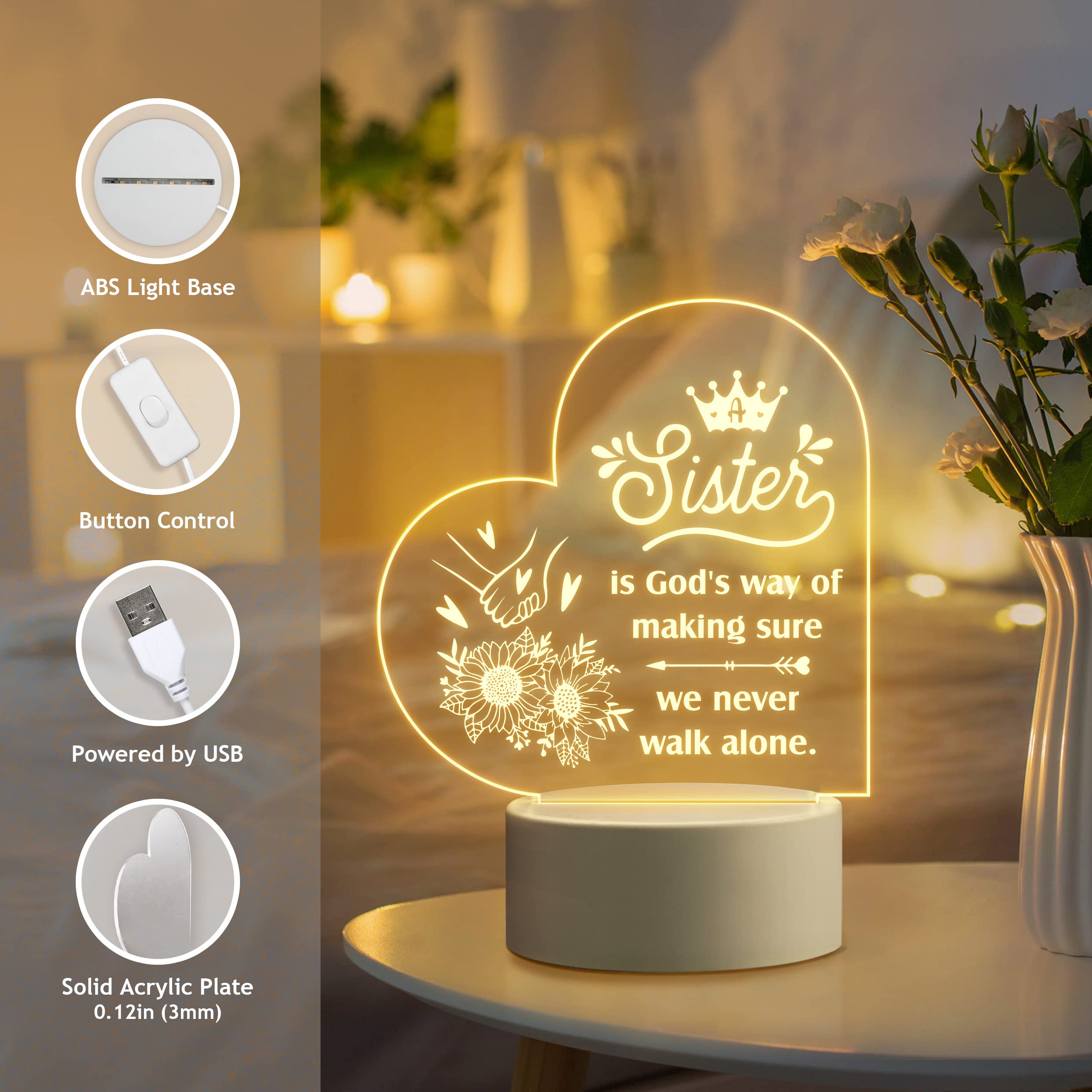 To My Sister - Heart Night Light LED Lamp Bedroom Decoration For Sister-Jessemade AU