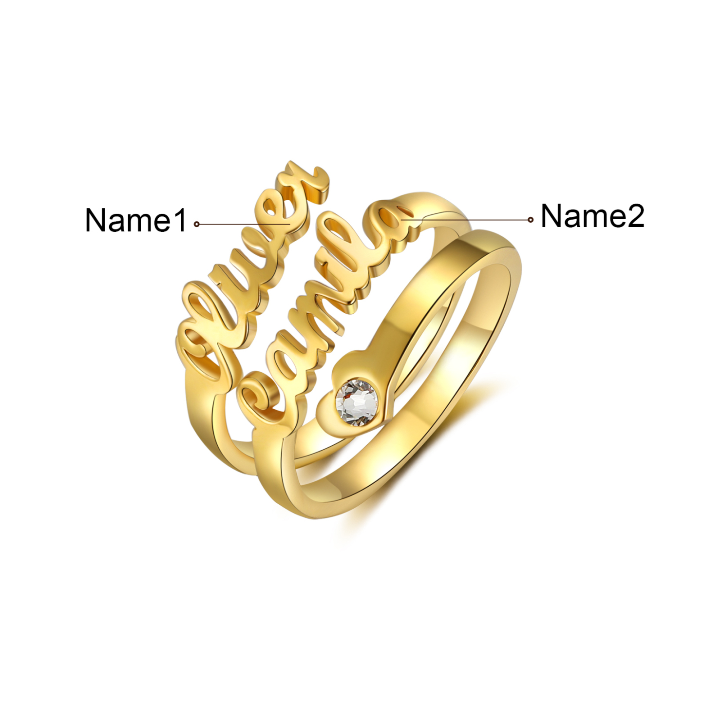 Personalised Heart Ring With Birthstone Custom 2 Names Ring Gifts For Her-Jessemade AU