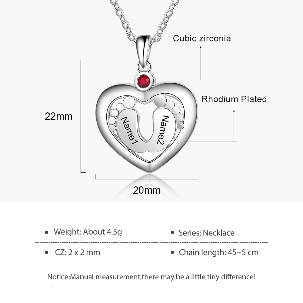 Personalised Baby Foot Necklace With 1 Birthstone Engraved Names Gift For Her-Jessemade AU