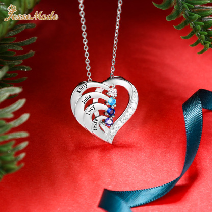 Personalised Mother Necklace 2 Stones Engraved 2 Names Birthstone Intertwined Heart Pendant Gifts for Her-Jessemade AU