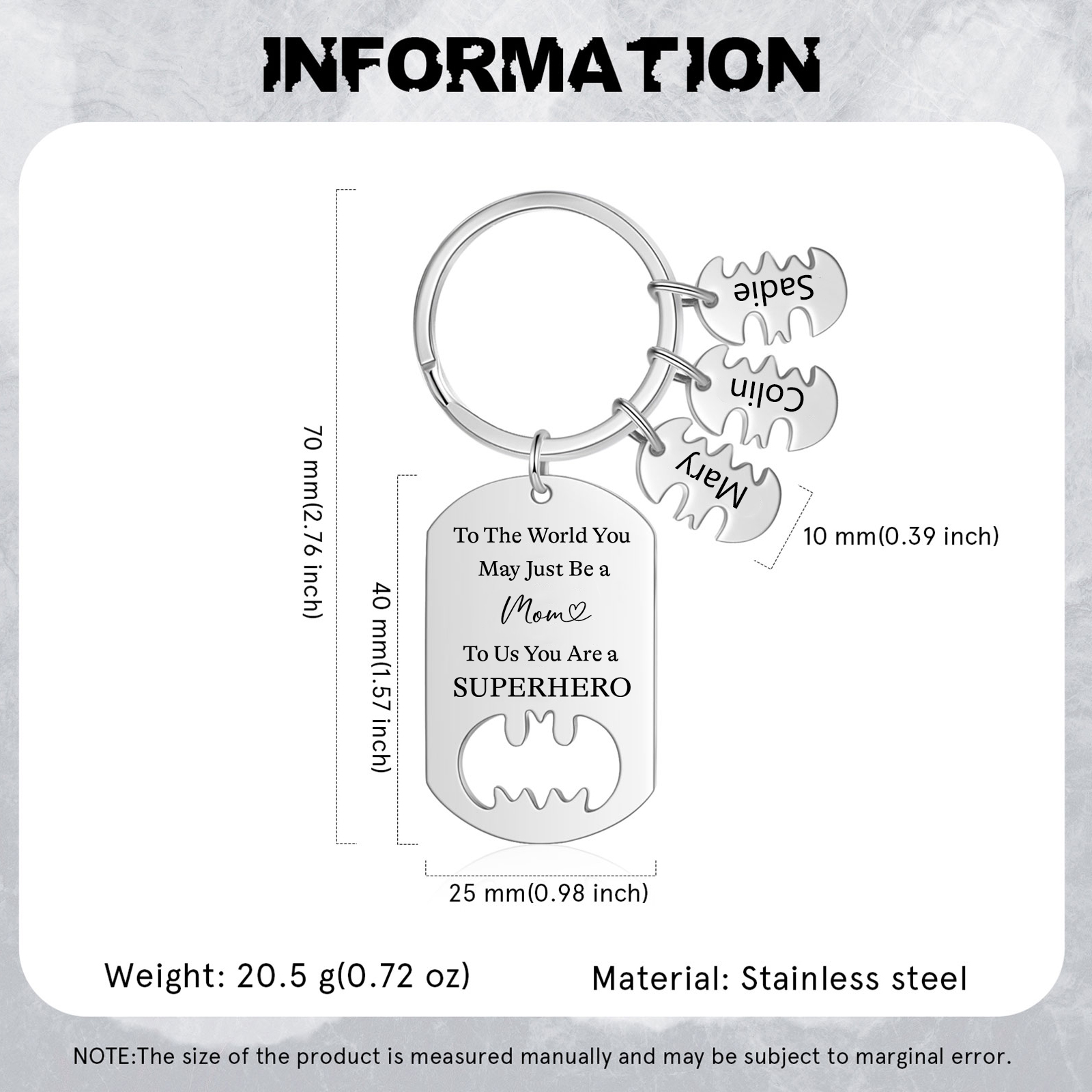 You Are A Superhero Keychain Personalised 3 Names Bat Keychain Engraved Gift for Dad/Grandpa/Grandad/Mom/Mum-Jessemade AU