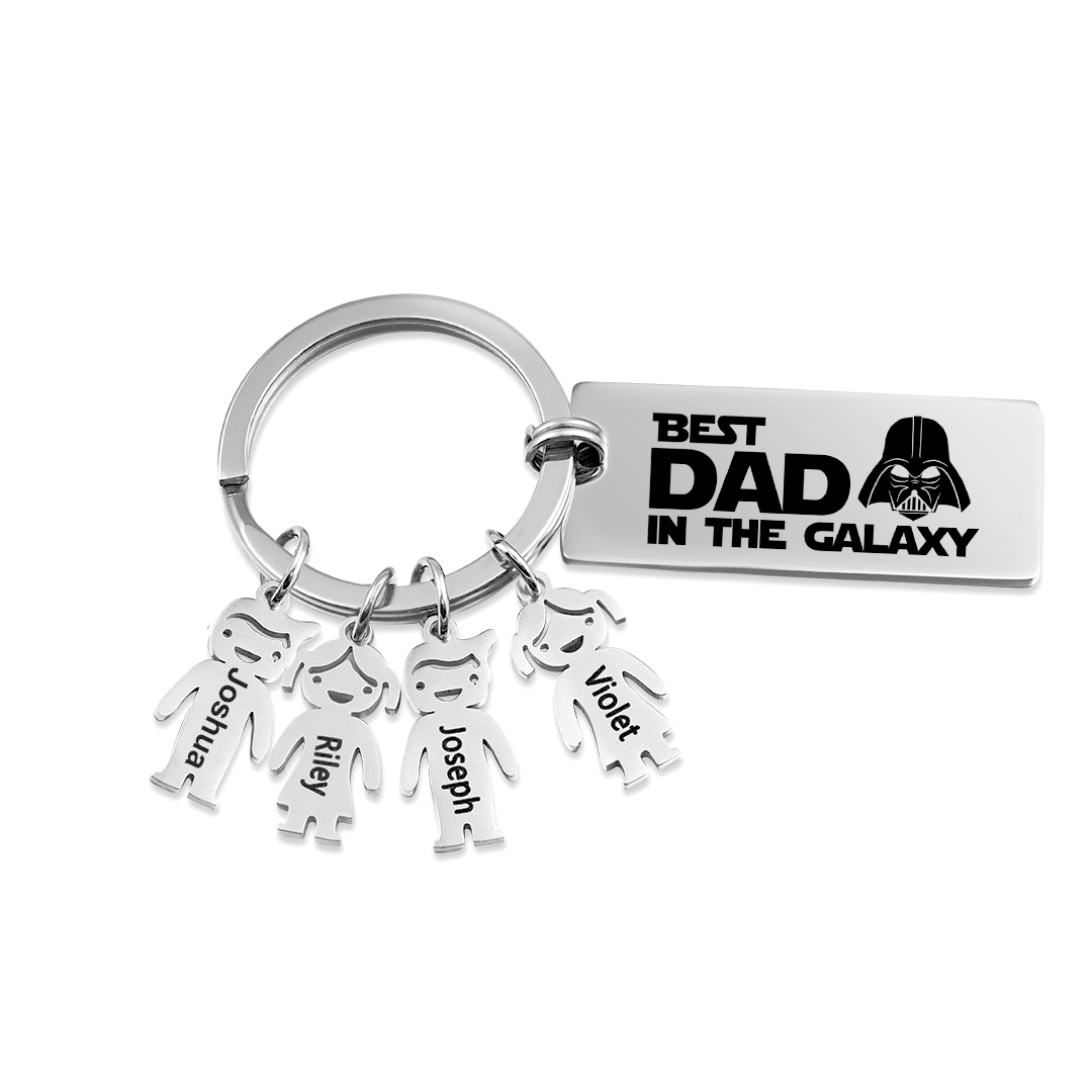 Personalised Best Dad in The Galaxy Keychain with 4 Kid Charms Father's Day Gift-Jessemade AU
