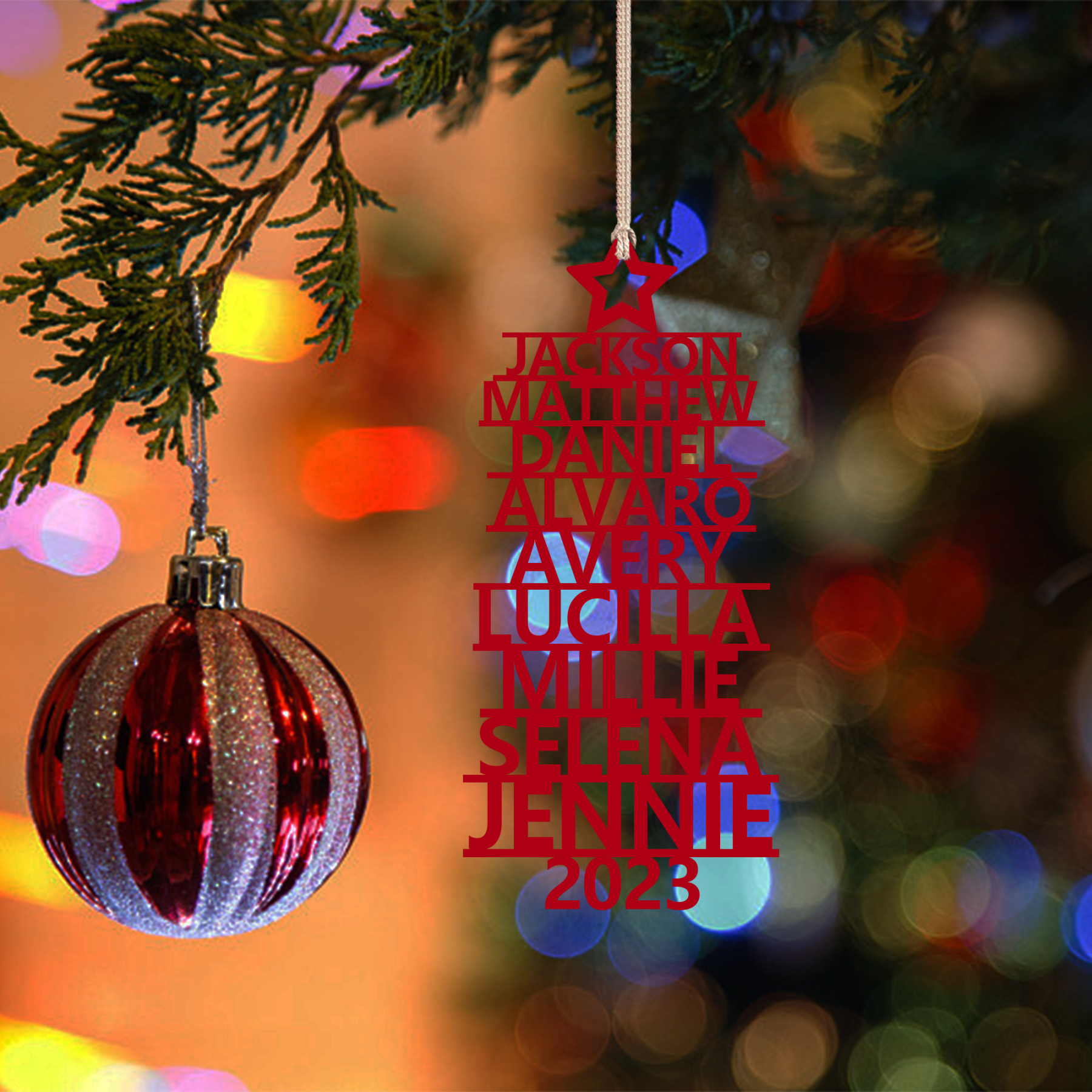 9 Names - Personalised Christmas Tree Ornaments Customised Name Xmas Wooden Decor Gifts for Family Friends-Jessemade AU