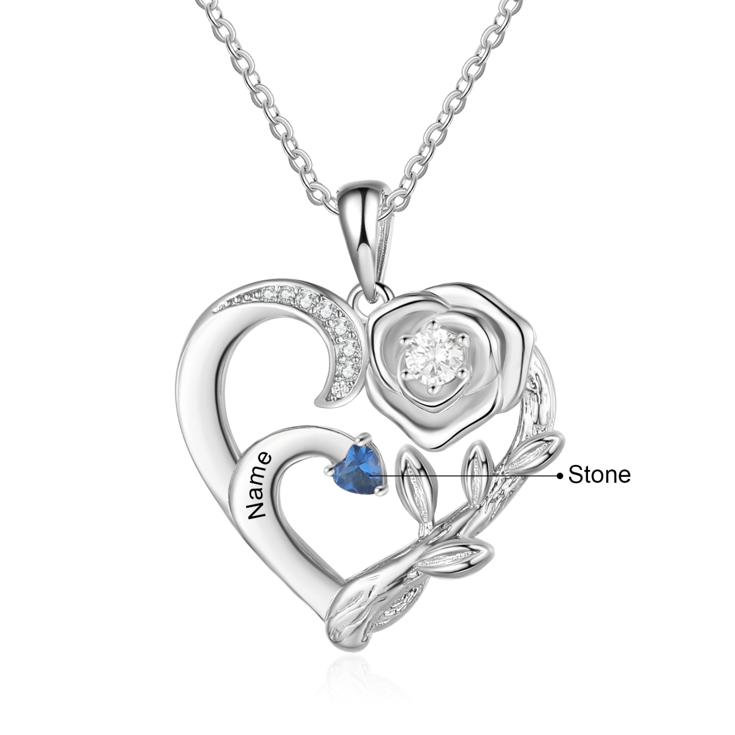 Personalised Rose Heart Necklace Custom 1 Name & Birthstone Mother Necklace-Jessemade AU