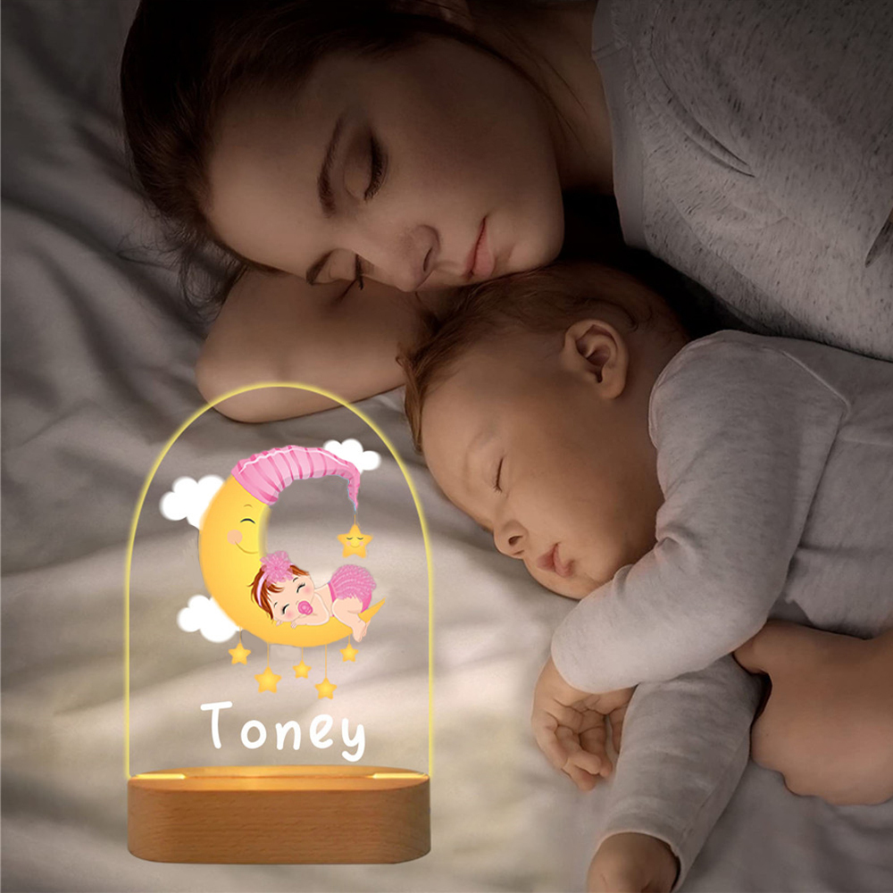 Personalised Sleeping Baby Night Light Custom Name LED Lamp Baby Gift for Kids-Jessemade AU