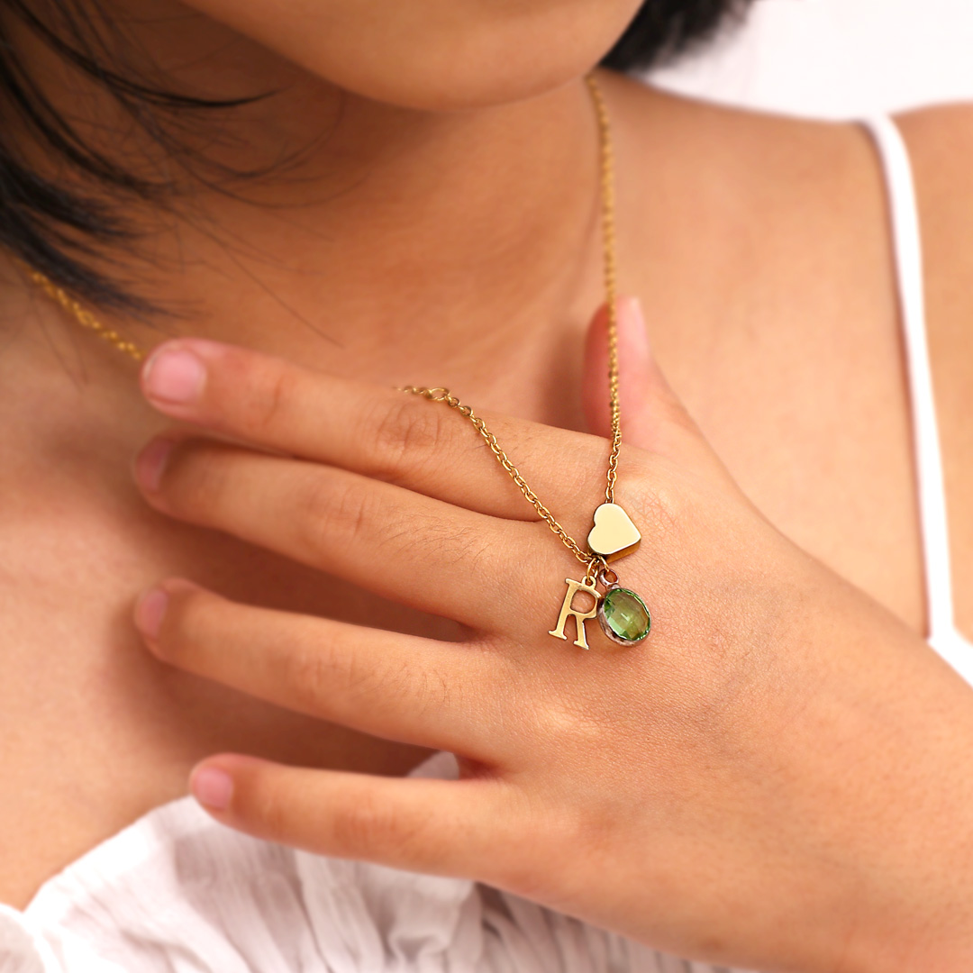 Back To School Personalised Heart Necklace Custom Birthstone and Initial Necklace-Jessemade AU